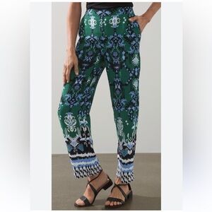 Chico's Green & Blue Printed Straight-Leg Pants Size 3/16